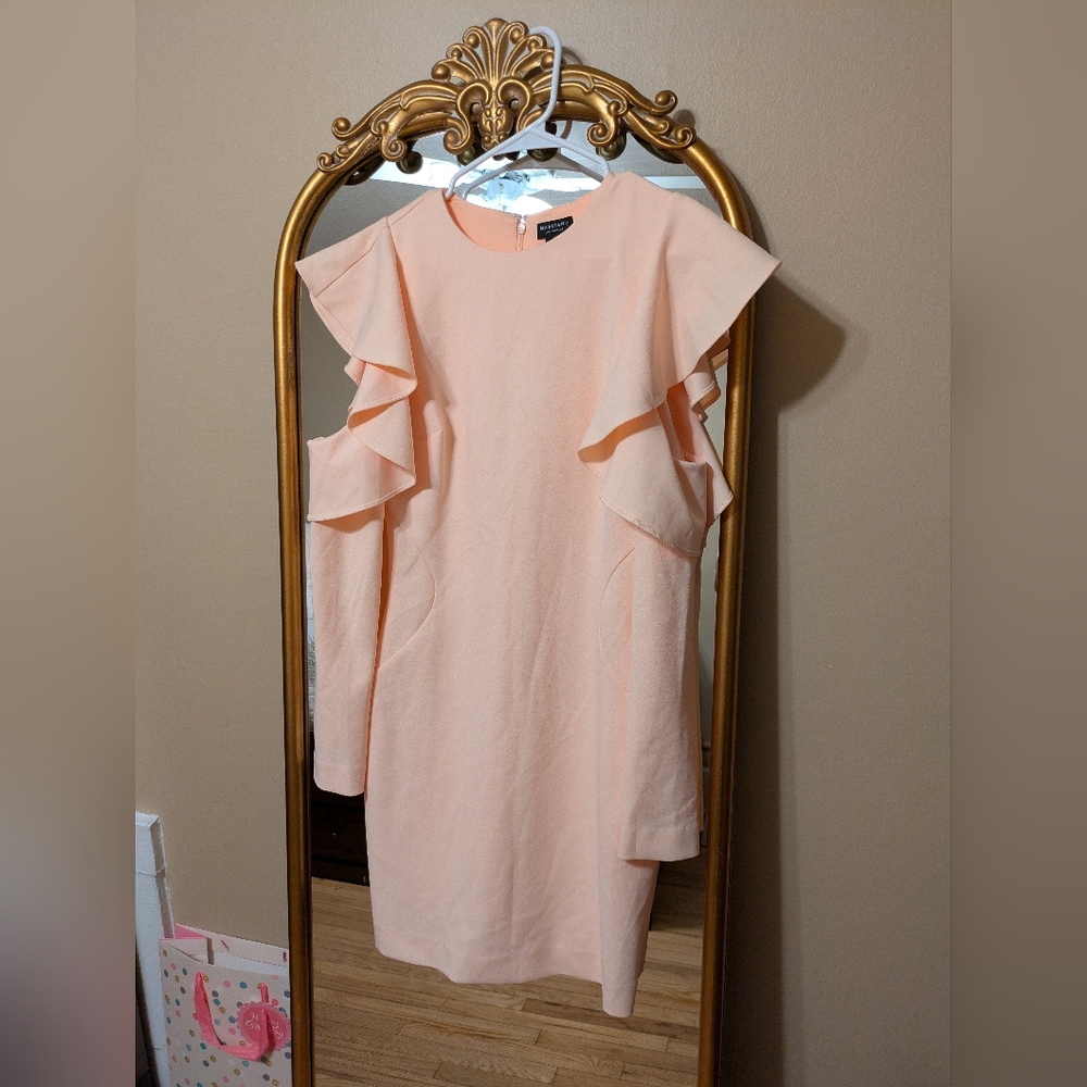 Elegant Peach Ruffle Sleeve Dress